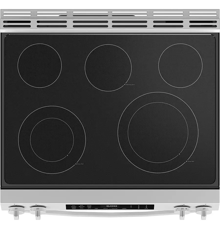 Alt View 15. GE - 5.3 Cu. Ft. Slide-In Electric Convection Range with Steam Cleaning and EasyWash Oven Tray - White.