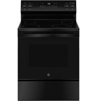 GE - 5.3 Cu. Ft. Freestanding Electric Range with Steam Cleaning and 4 Burner Radiant Cooktop - Black - Front_Zoom