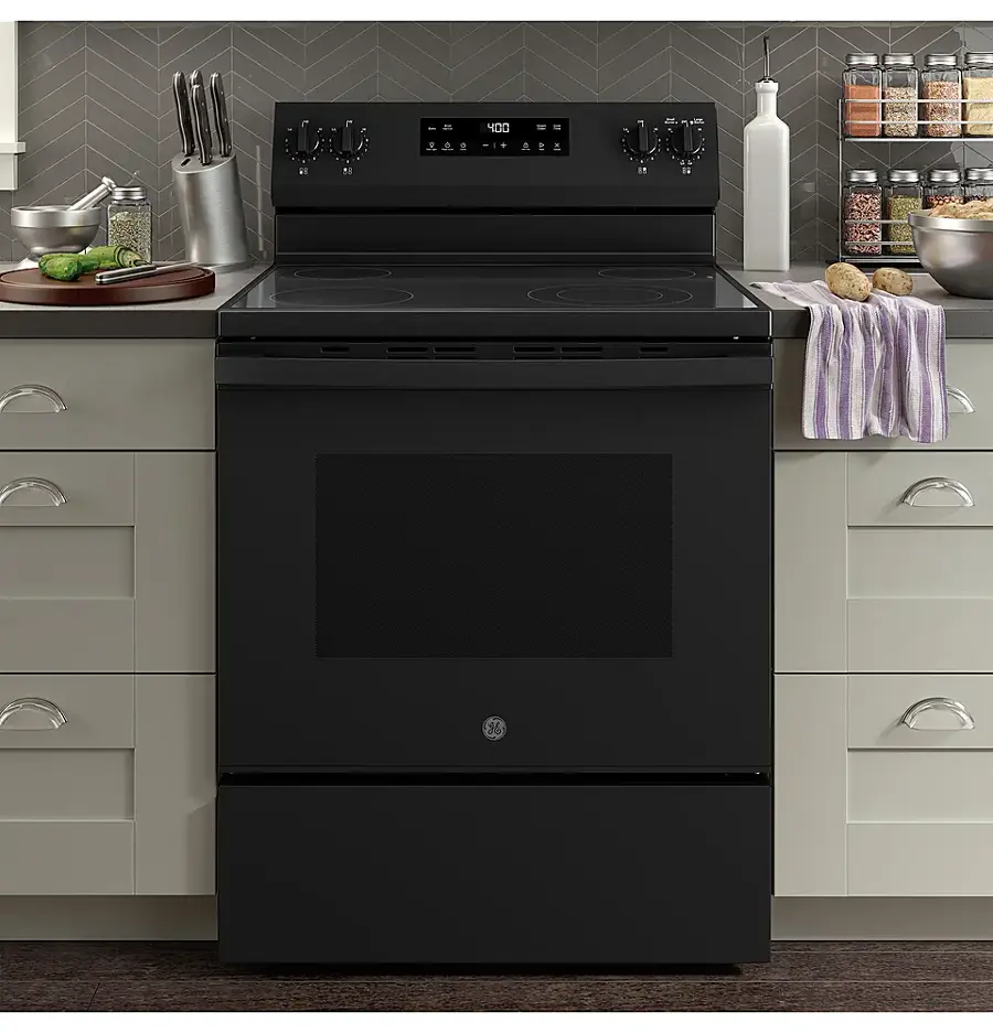 Alt View 16. GE - 5.3 Cu. Ft. Freestanding Electric Range with Steam Cleaning and 4 Burner Radiant Cooktop - Black.