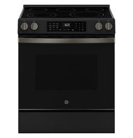 GE - 5.3 Cu. Ft. Slide-In Electric Convection Range with Steam Cleaning and EasyWash Oven Tray - Black Slate - Front_Zoom