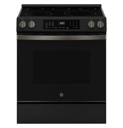 GE - 5.3 Cu. Ft. Slide-In Electric Convection Range with Steam Cleaning and EasyWash Oven Tray - Black Slate