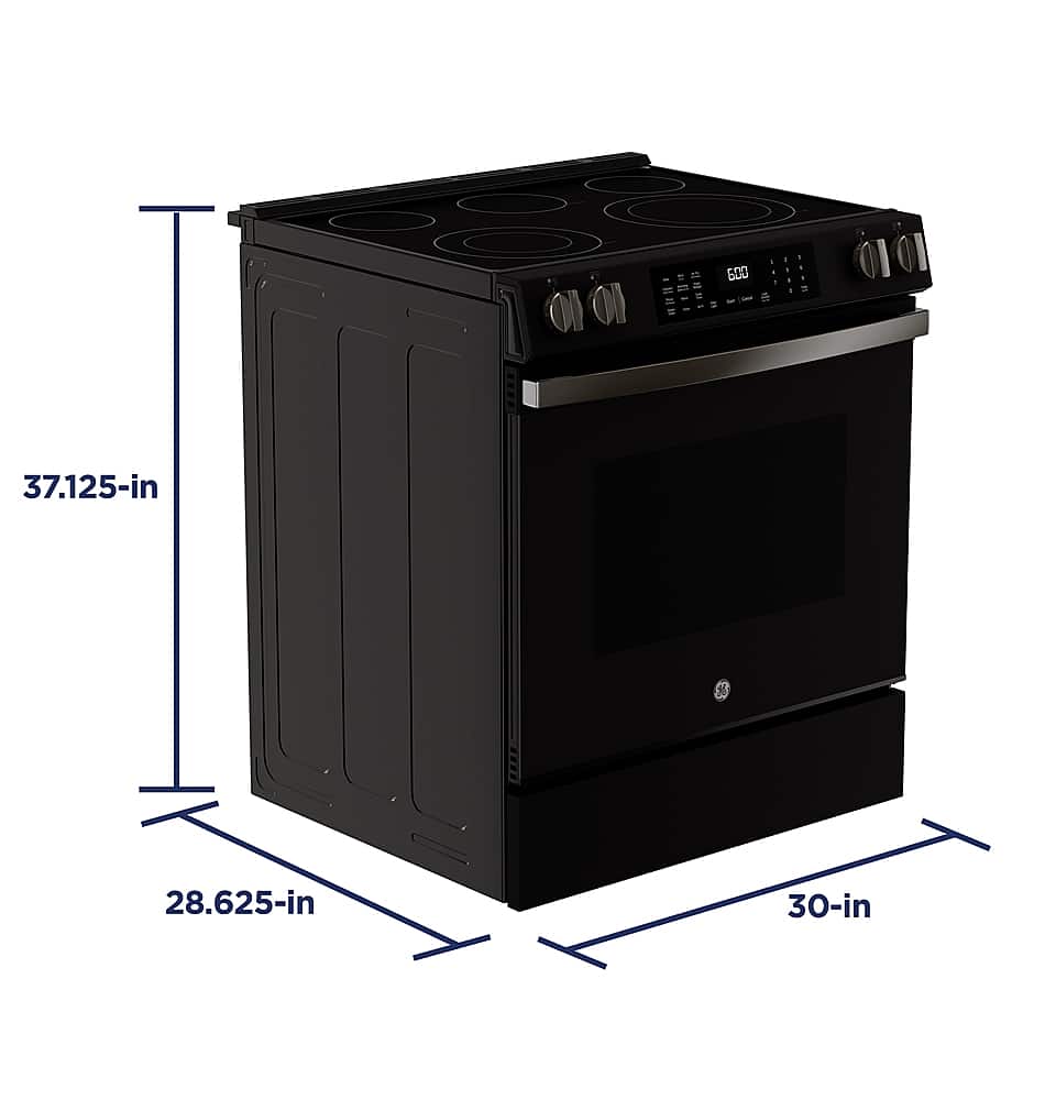 Alt View 17. GE - 5.3 Cu. Ft. Slide-In Electric Convection Range with Steam Cleaning and EasyWash Oven Tray - Black Slate.