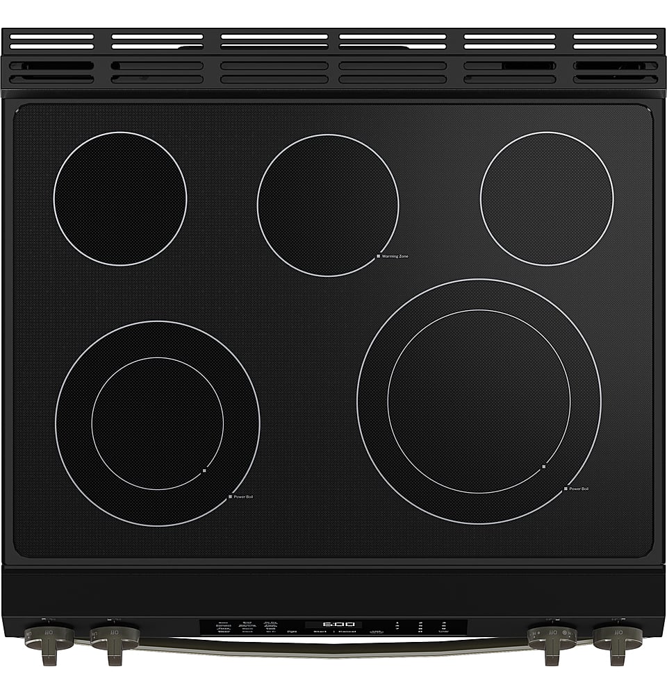 Alt View 15. GE - 5.3 Cu. Ft. Slide-In Electric Convection Range with Steam Cleaning and EasyWash Oven Tray - Black Slate.