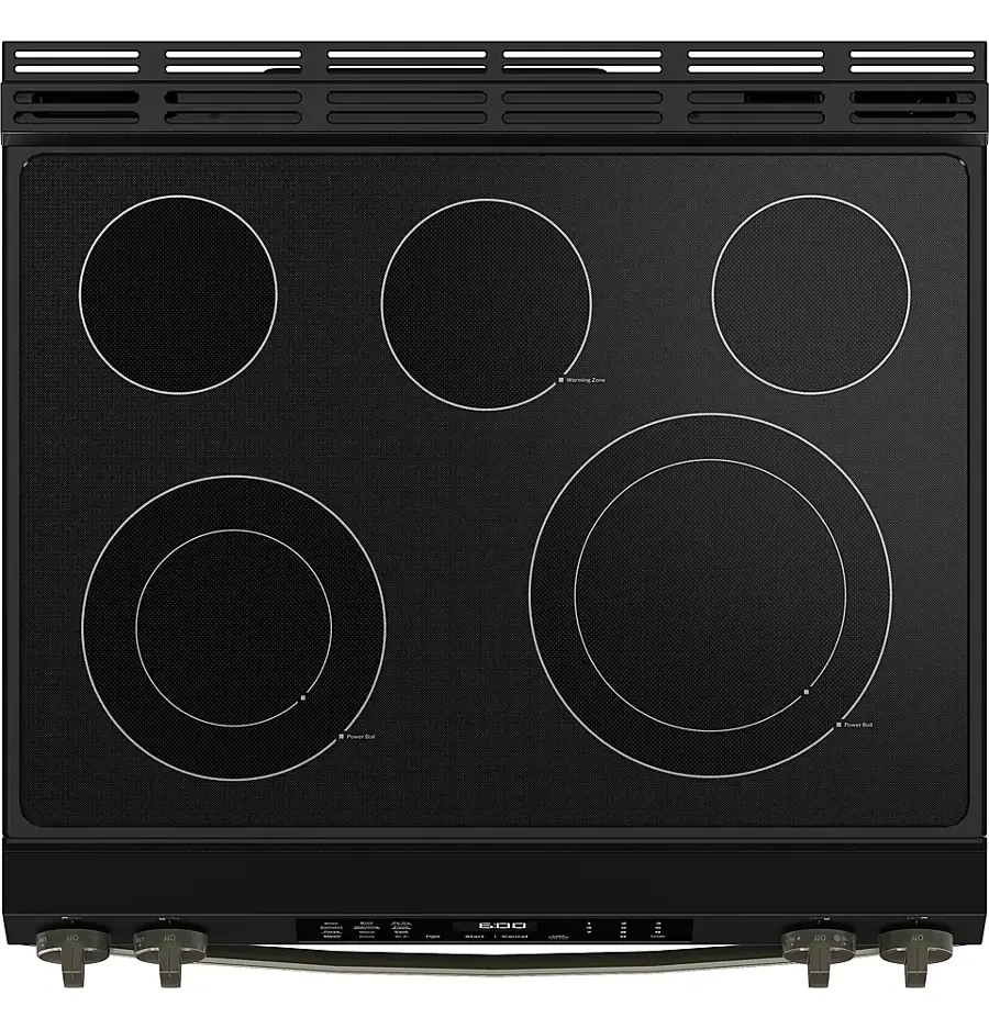 Alt View 15. GE - 5.3 Cu. Ft. Slide-In Electric Convection Range with Steam Cleaning and EasyWash Oven Tray - Black Slate.