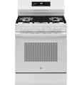 GE - 30 in. Wide 5 Burners 5.3 Cu. Ft. Freestanding Gas Convection Range with Steam Cleaning and EasyWash Oven Tray - White