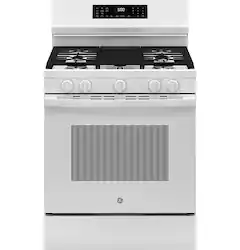 GE - 5.3 Cu. Ft. Freestanding Gas Convection Range with Steam Cleaning and EasyWash Oven Tray - White - Front_Zoom