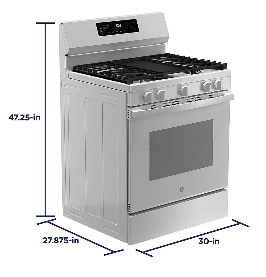 Alt View 16. GE - 5.3 Cu. Ft. Freestanding Gas Convection Range with Steam Cleaning and EasyWash Oven Tray - White.