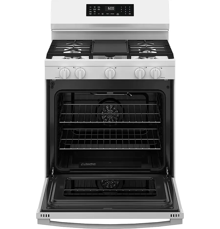 Alt View 17. GE - 5.3 Cu. Ft. Freestanding Gas Convection Range with Steam Cleaning and EasyWash Oven Tray - White.