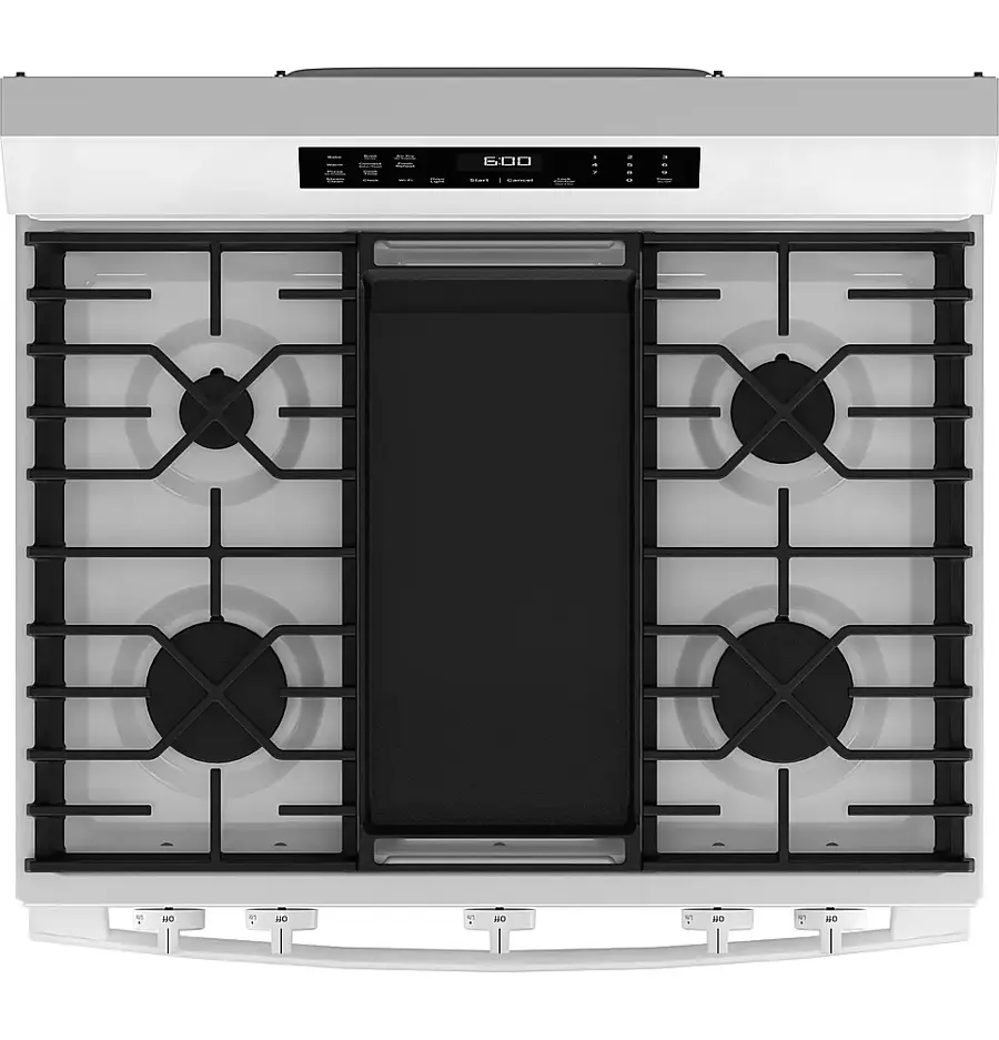 Alt View 14. GE - 5.3 Cu. Ft. Freestanding Gas Convection Range with Steam Cleaning and EasyWash Oven Tray - White.