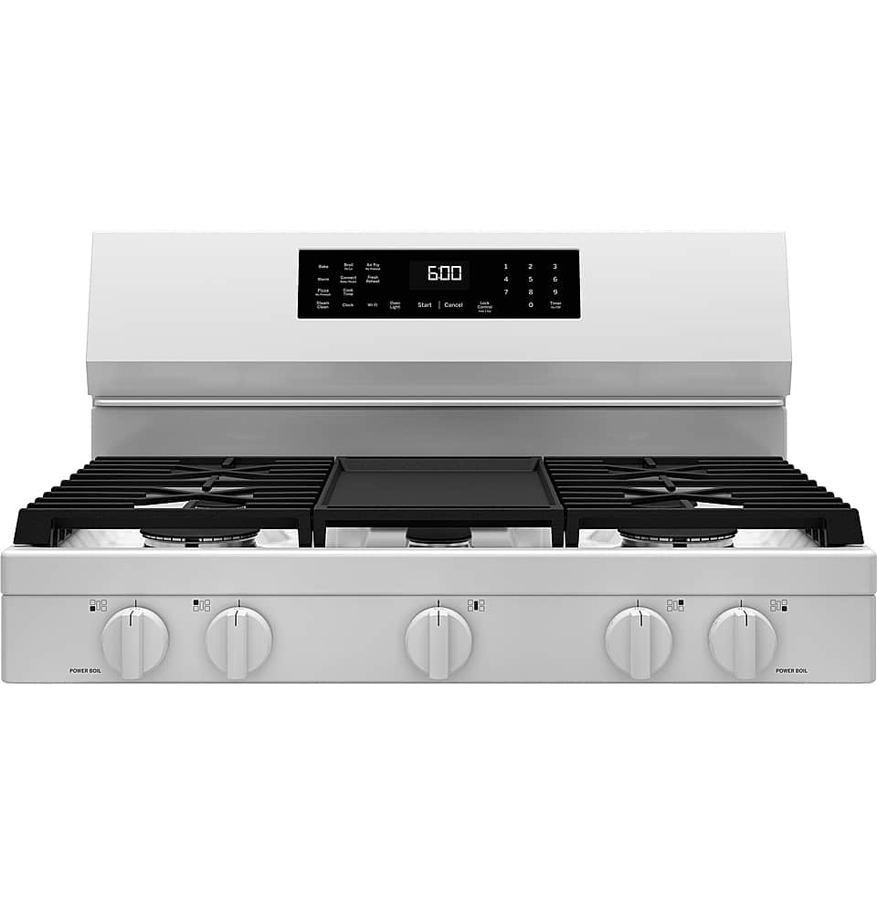 Alt View 15. GE - 5.3 Cu. Ft. Freestanding Gas Convection Range with Steam Cleaning and EasyWash Oven Tray - White.