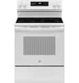 GE - 30 in. Wide 5 Elements 5.3 Cu. Ft. Freestanding Electric Convection Range with Steam Cleaning and EasyWash Tray - White