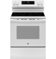 GE - 5.3 Cu. Ft. Freestanding Electric Convection Range with Steam Cleaning and EasyWash Tray - White - Front_Zoom