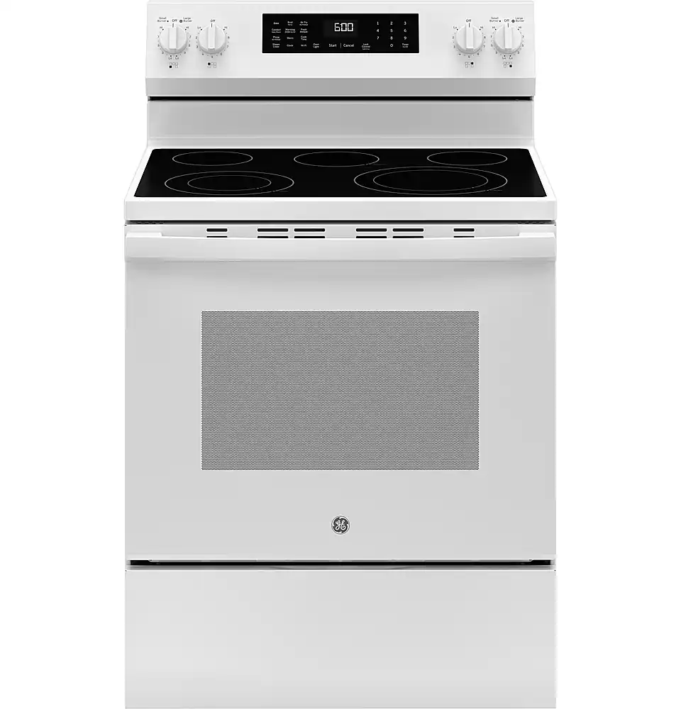 GE - 5.3 Cu. Ft. Freestanding Electric Convection Range with Steam Cleaning and EasyWash Tray - White