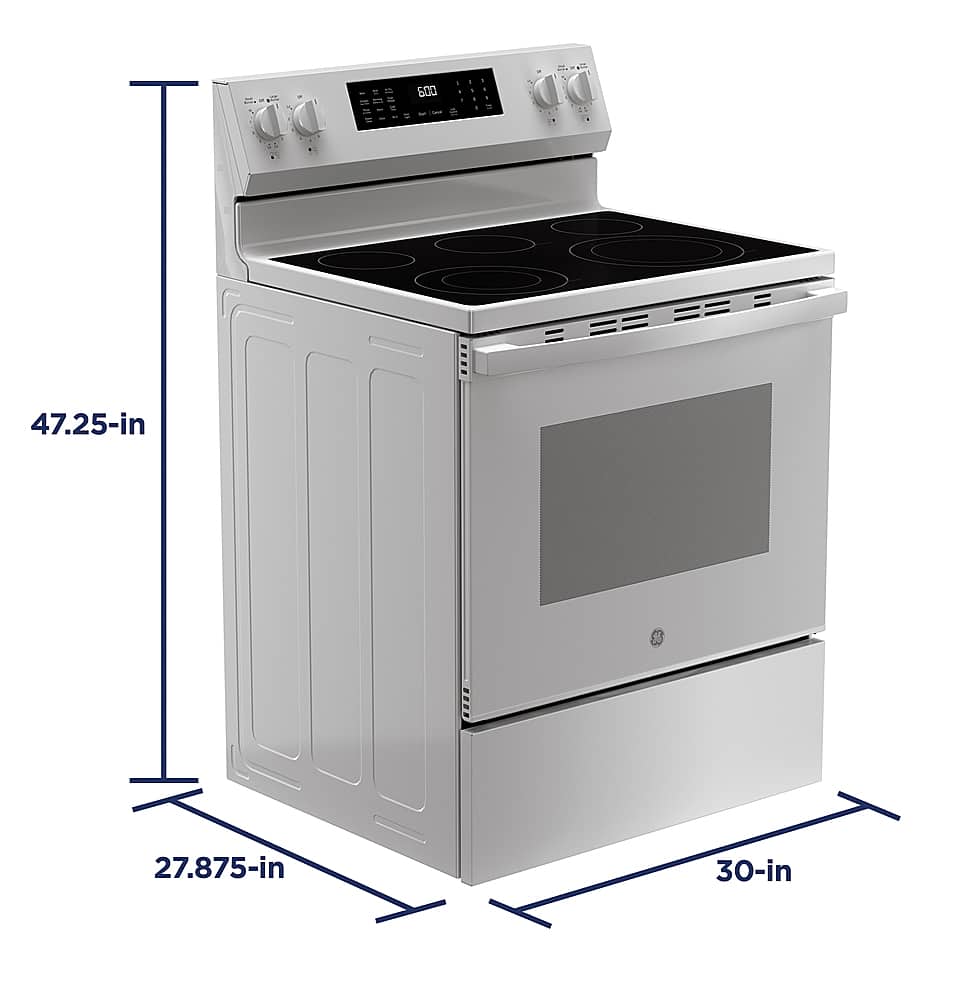 Alt View 18. GE - 5.3 Cu. Ft. Freestanding Electric Convection Range with Steam Cleaning and EasyWash Tray - White.