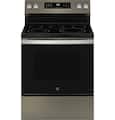 GE - 30 in. Wide 5 Elements 5.3 Cu. Ft. Freestanding Electric Convection Range with Steam Cleaning and EasyWash Tray - Slate