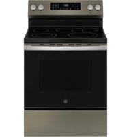 GE - 5.3 Cu. Ft. Freestanding Electric Convection Range with Steam Cleaning and EasyWash Tray - Slate - Front_Zoom