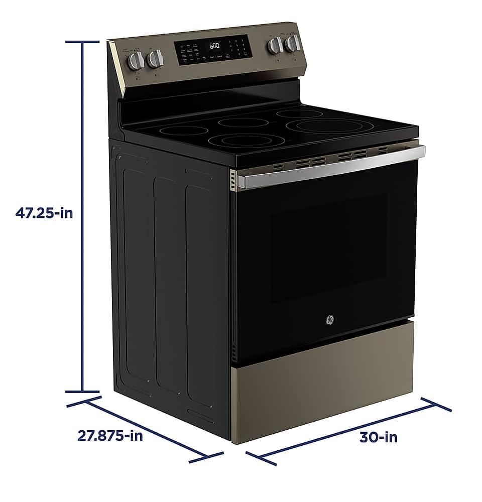 Alt View 16. GE - 5.3 Cu. Ft. Freestanding Electric Convection Range with Steam Cleaning and EasyWash Tray - Slate.