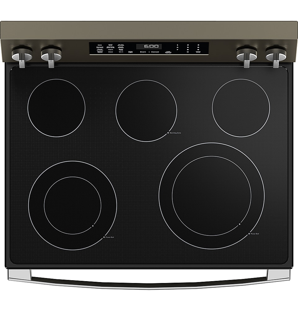 Alt View 14. GE - 5.3 Cu. Ft. Freestanding Electric Convection Range with Steam Cleaning and EasyWash Tray - Slate.