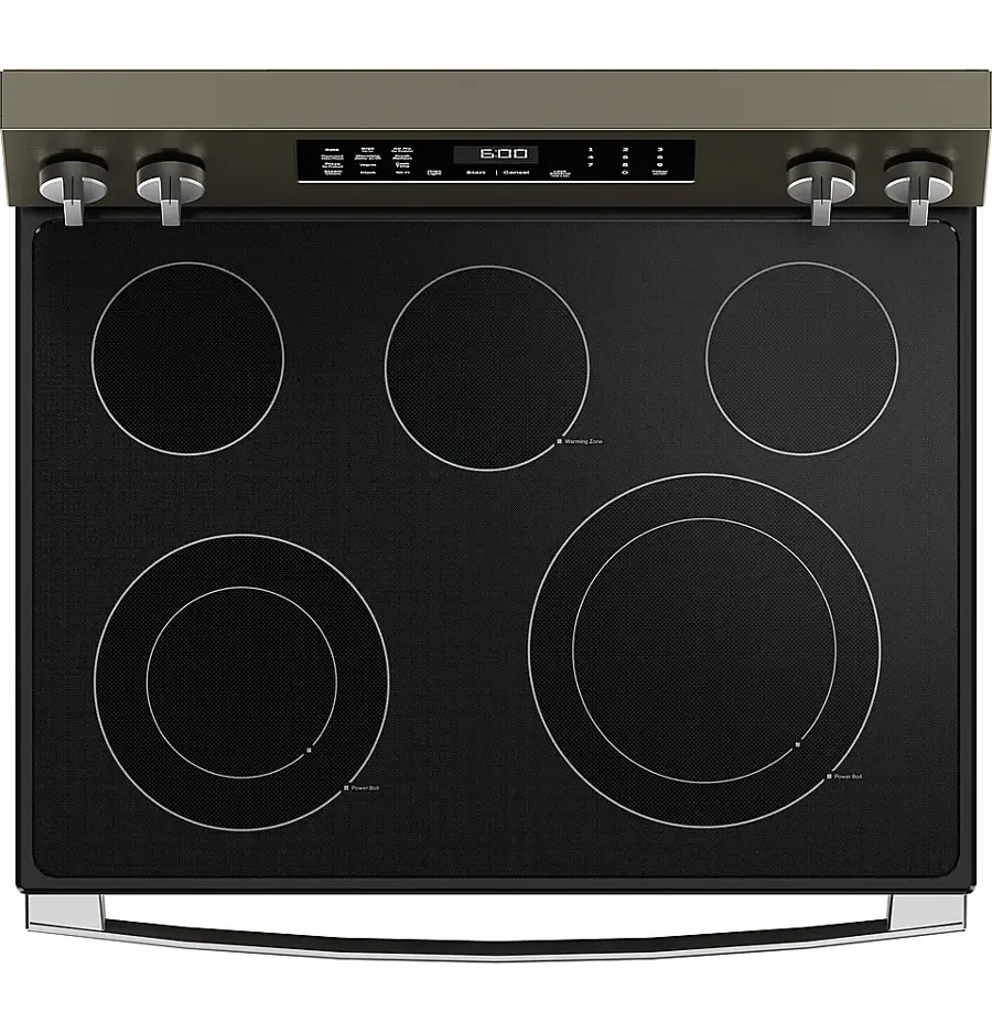 Alt View 14. GE - 5.3 Cu. Ft. Freestanding Electric Convection Range with Steam Cleaning and EasyWash Tray - Slate.