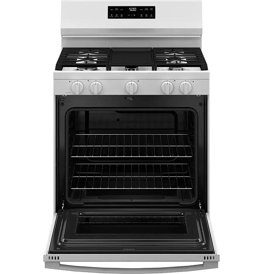Alt View 19. GE - 5.3 Cu. Ft. Freestanding Gas Range with Self-Clean and Steam Cleaning Option and Crisp Mode - White.
