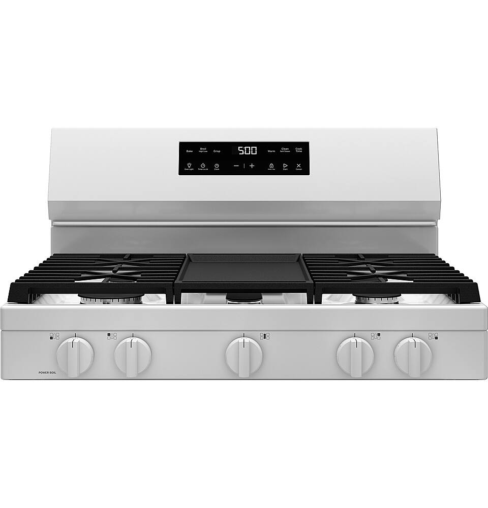 Alt View 17. GE - 5.3 Cu. Ft. Freestanding Gas Range with Self-Clean and Steam Cleaning Option and Crisp Mode - White.