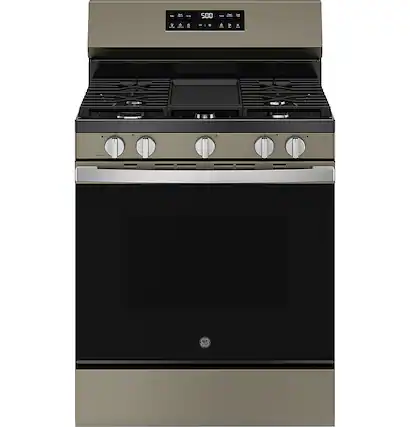 Front. GE - 5.3 Cu. Ft. Freestanding Gas Range with Self-Clean and Steam Cleaning Option and Crisp Mode - Slate.