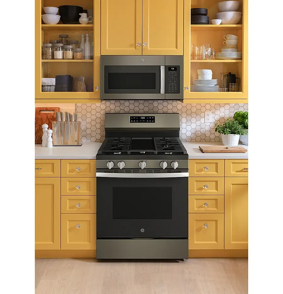 Alt View 22. GE - 5.3 Cu. Ft. Freestanding Gas Range with Self-Clean and Steam Cleaning Option and Crisp Mode - Slate.