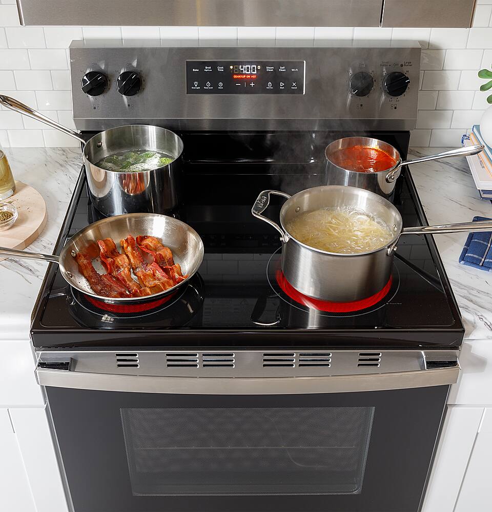 Alt View 24. GE - 5.3 Cu. Ft. Freestanding Electric Range with Self-Clean and Steam Clean Option and Built-In Wi-Fi - Black.