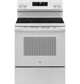 GE - 5.3 Cu. Ft. Freestanding Electric Range with Self-Clean and Steam Clean Option and Built-In Wi-Fi - White