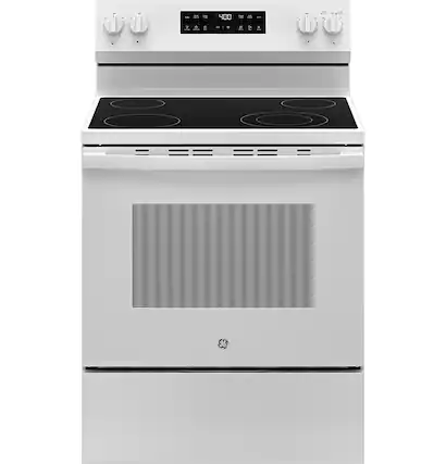 Front. GE - 5.3 Cu. Ft. Freestanding Electric Range with Self-Clean and Steam Clean Option and Built-In Wi-Fi - White.