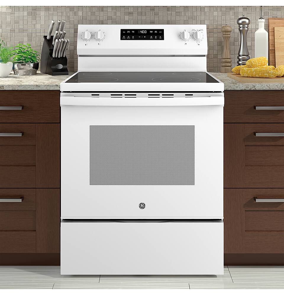 Alt View 26. GE - 5.3 Cu. Ft. Freestanding Electric Range with Self-Clean and Steam Clean Option and Built-In Wi-Fi - White.