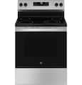 GE - 30 in. Wide 4 Elements 5.3 Cu. Ft. Freestanding Electric Range with Steam Cleaning and Radiant Cooktop - Stainless Steel