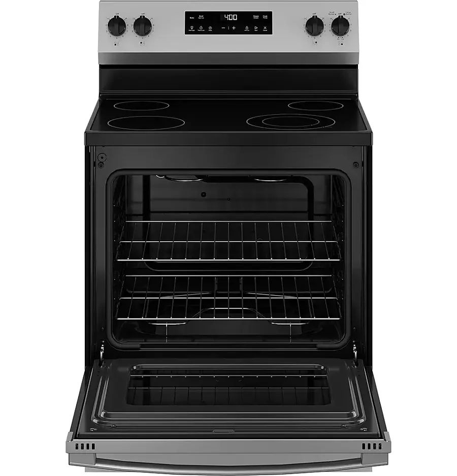 Alt View 13. GE - 5.3 Cu. Ft. Freestanding Electric Range with Steam Cleaning and 4 Burner Radiant Cooktop - Stainless Steel/Black.