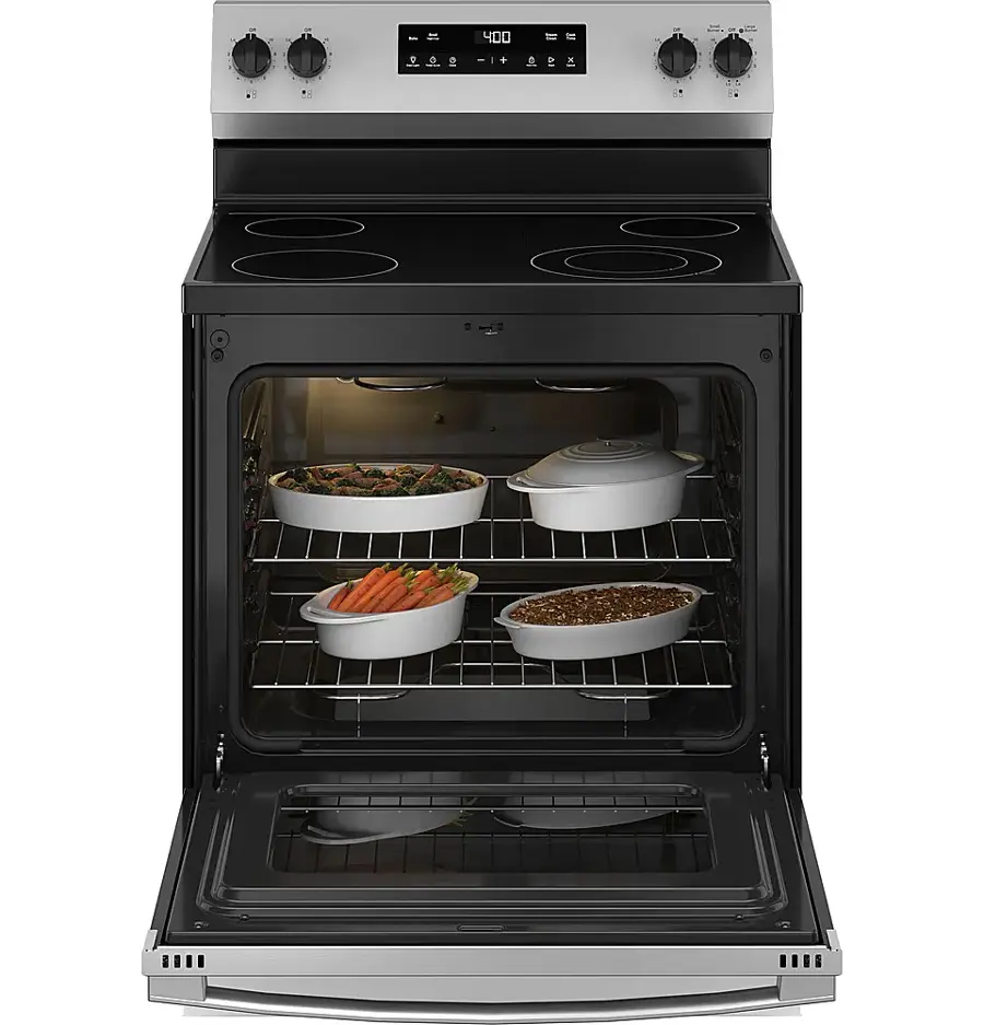 Alt View 16. GE - 5.3 Cu. Ft. Freestanding Electric Range with Steam Cleaning and 4 Burner Radiant Cooktop - Stainless Steel/Black.