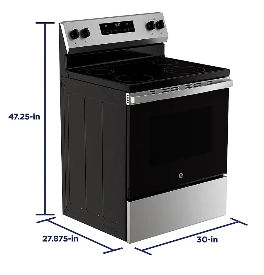 Alt View 11. GE - 5.3 Cu. Ft. Freestanding Electric Range with Steam Cleaning and 4 Burner Radiant Cooktop - Stainless Steel/Black.