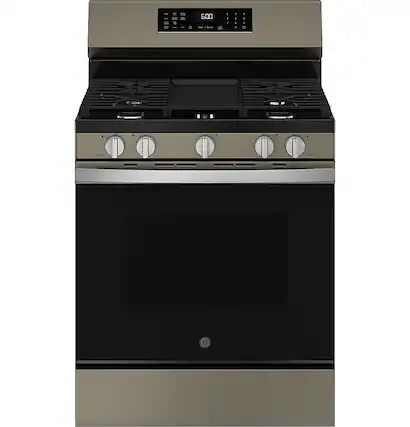 Front. GE - 5.3 Cu. Ft. Freestanding Gas Convection Range with Steam Cleaning and EasyWash Oven Tray - Slate.