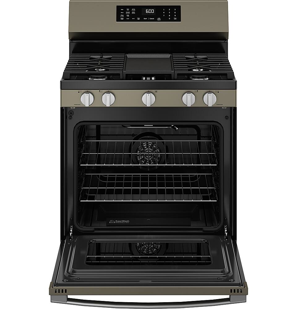 Alt View 16. GE - 5.3 Cu. Ft. Freestanding Gas Convection Range with Steam Cleaning and EasyWash Oven Tray - Slate.