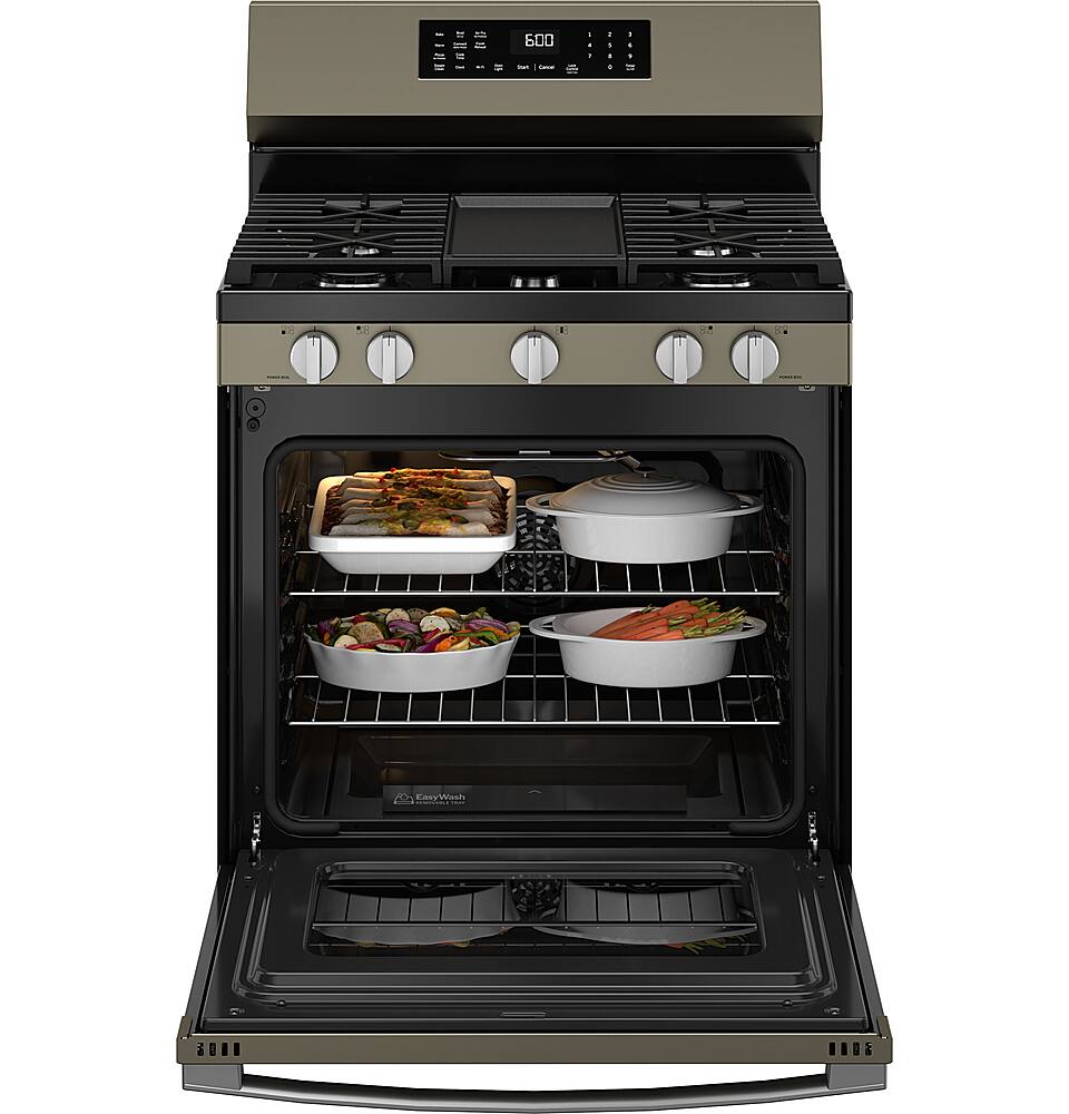 Alt View 17. GE - 5.3 Cu. Ft. Freestanding Gas Convection Range with Steam Cleaning and EasyWash Oven Tray - Slate.