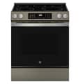 GE - 30 in. Wide 5 Elements 5.3 Cu. Ft. Slide-In Electric Convection Range with Steam Cleaning and EasyWash Oven Tray - Slate