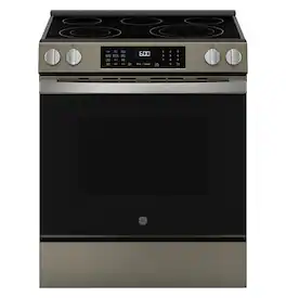 GE - 5.3 Cu. Ft. Slide-In Electric Convection Range with Steam Cleaning and EasyWash Oven Tray - Slate