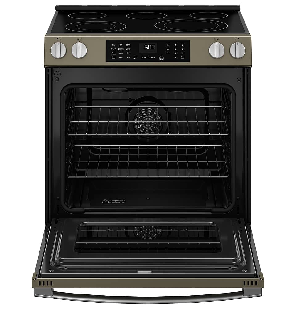 Alt View 24. GE - 5.3 Cu. Ft. Slide-In Electric Convection Range with Steam Cleaning and EasyWash Oven Tray - Slate.
