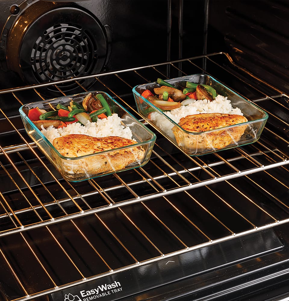 Alt View 31. GE - 5.3 Cu. Ft. Slide-In Electric Convection Range with Steam Cleaning and EasyWash Oven Tray - Slate.