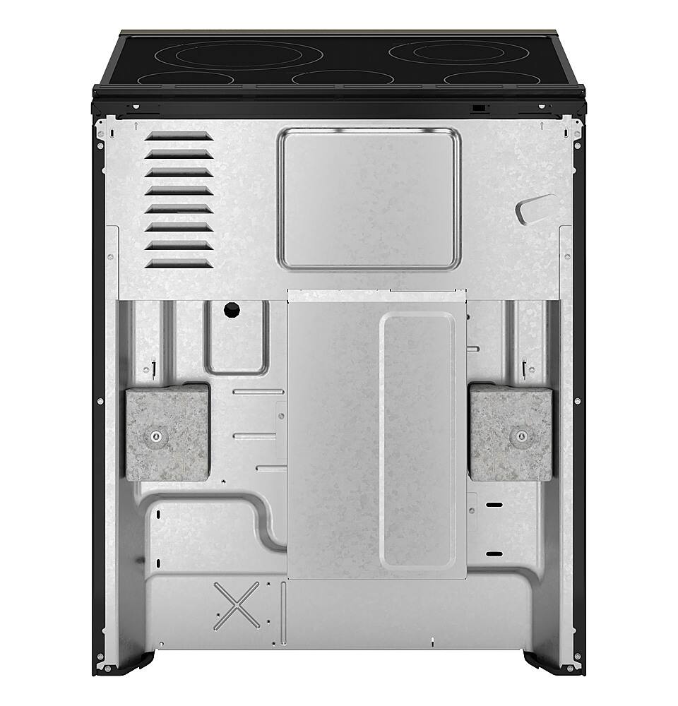 Left. GE - 5.3 Cu. Ft. Slide-In Electric Convection Range with Steam Cleaning and EasyWash Oven Tray - Slate.