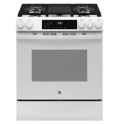 GE - 5.3 Cu. Ft. Slide-In Gas Convection Range with Steam Cleaning and EasyWash Tray - White - Front_Zoom