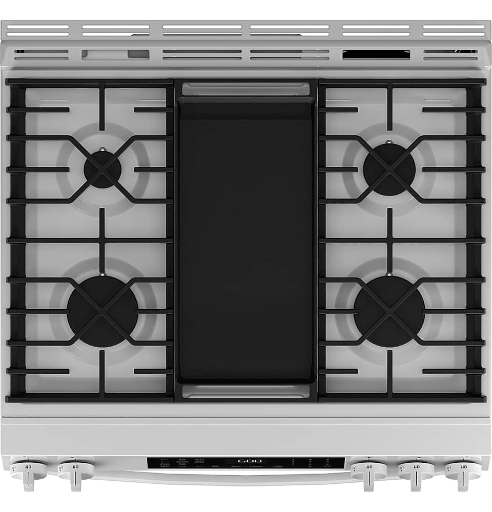 Alt View 14. GE - 5.3 Cu. Ft. Slide-In Gas Convection Range with Steam Cleaning and EasyWash Tray - White.