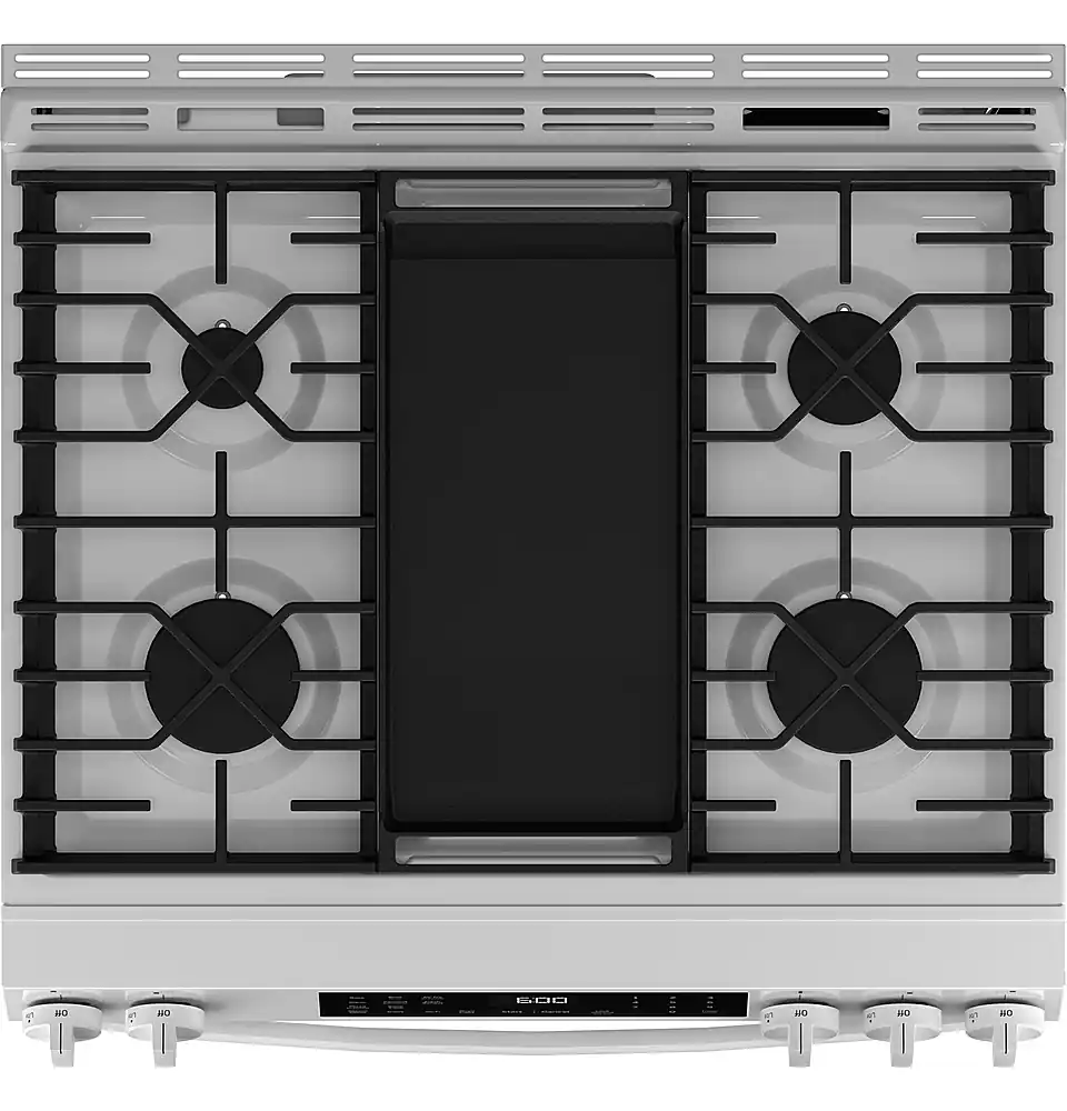 Alt View 14. GE - 5.3 Cu. Ft. Slide-In Gas Convection Range with Steam Cleaning and EasyWash Tray - White.
