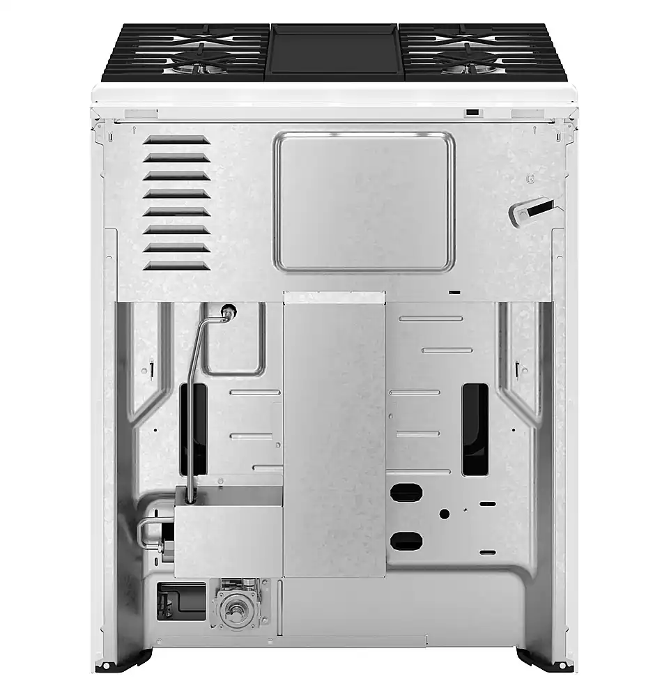 Alt View 40. GE - 5.3 Cu. Ft. Slide-In Gas Convection Range with Steam Cleaning and EasyWash Tray - White.