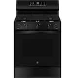 GE - 30 in. Wide 5 Burners 5.3 Cu. Ft. Freestanding Gas Convection Range with Steam Cleaning and EasyWash Oven Tray - Black