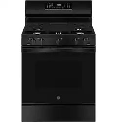 GE - 5.3 Cu. Ft. Freestanding Gas Convection Range with Steam Cleaning and EasyWash Oven Tray - Black - Front_Zoom