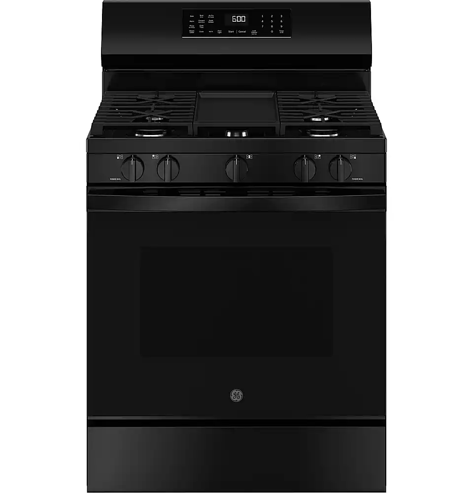 GE - 5.3 Cu. Ft. Freestanding Gas Convection Range with Steam Cleaning and EasyWash Oven Tray - Black